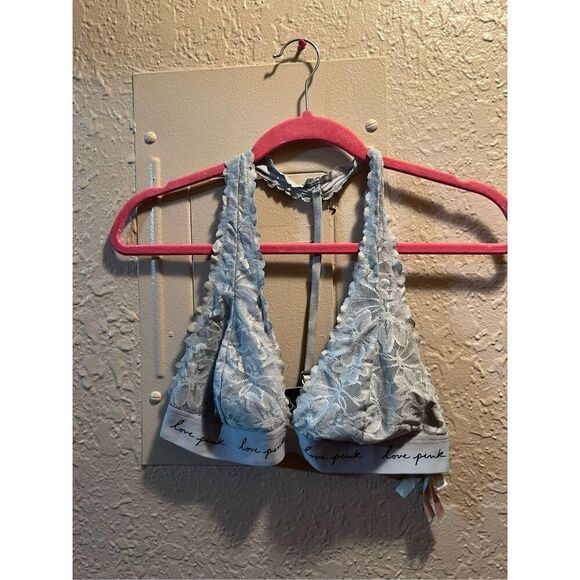 PINK By Victorias Secret Light Blue Lace Bralette Size Large - Picture 1 of 9